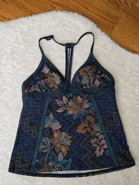 Prana Blue/Black Tankini Top, Womens Size Small